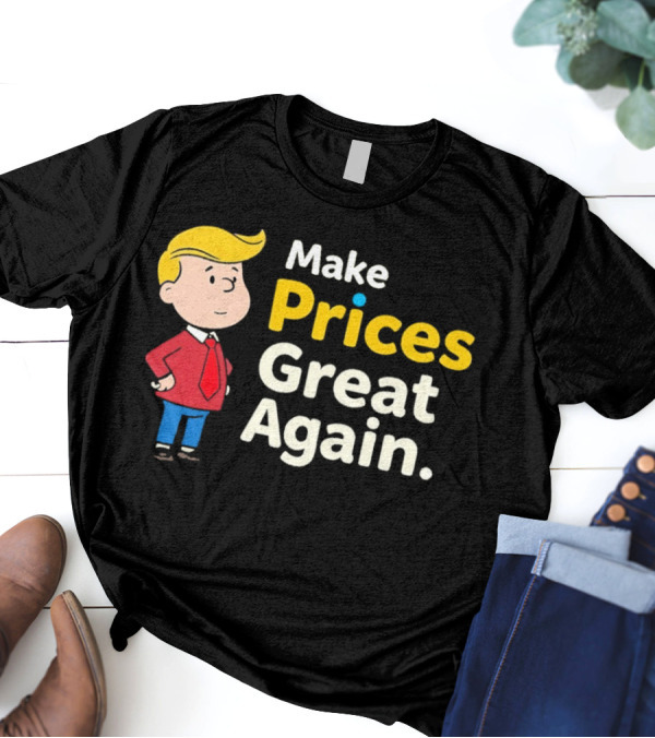 Make Prices Great Again Cartoon Character Red Tie Blue Pants T-Shirt