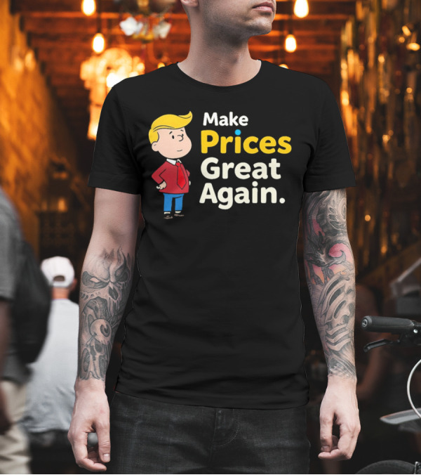 Make Prices Great Again Cartoon Character Red Tie Blue Pants T-Shirt