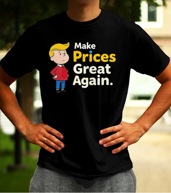 Make Prices Great Again Cartoon Character Red Tie Blue Pants T-Shirt
