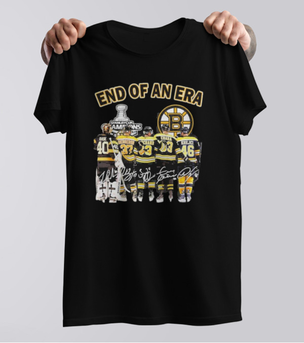 Stanley Cup Champions End Of An Era Rask Bergeron Chara Krejci Signatures Bruins T-Shirt