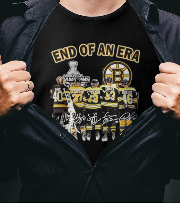 Stanley Cup Champions End Of An Era Rask Bergeron Chara Krejci Signatures Bruins T-Shirt