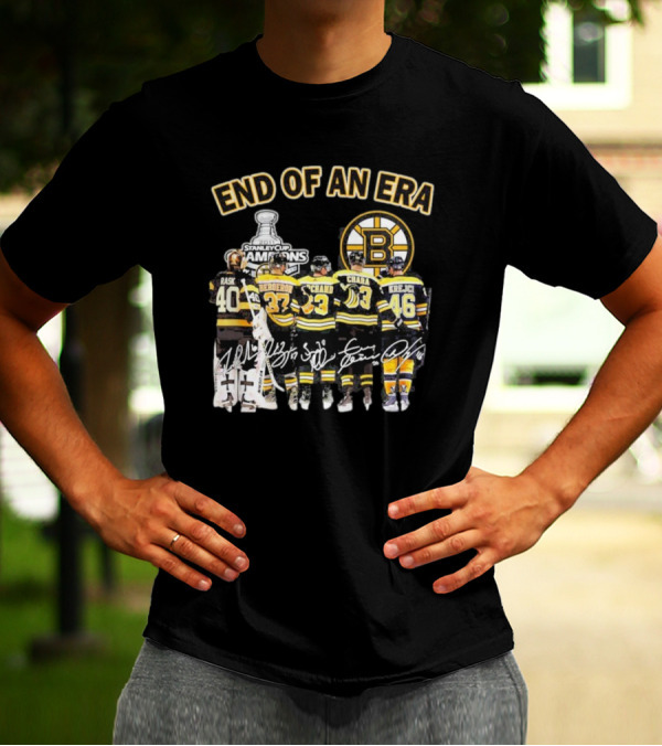 Stanley Cup Champions End Of An Era Rask Bergeron Chara Krejci Signatures Bruins T-Shirt