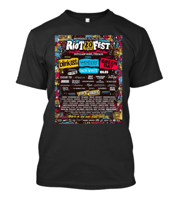 Riot 20 Years Fest Douglass Park Chicago September 19 20 21 2025 Lineup Featuring Blink-182 Weezer Green Day And More T-Shirt