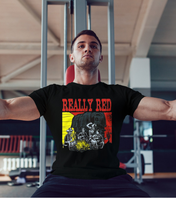Really Red Cow Punks Campfire Scene With Musical Cowboys And Wagon T-Shirt