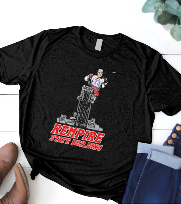 Rempire State Building Red And Blue Hockey Player Skyscraper Concept T-Shirt