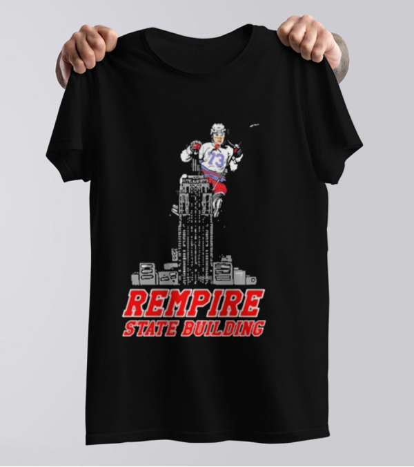 Rempire State Building Red And Blue Hockey Player Skyscraper Concept T-Shirt