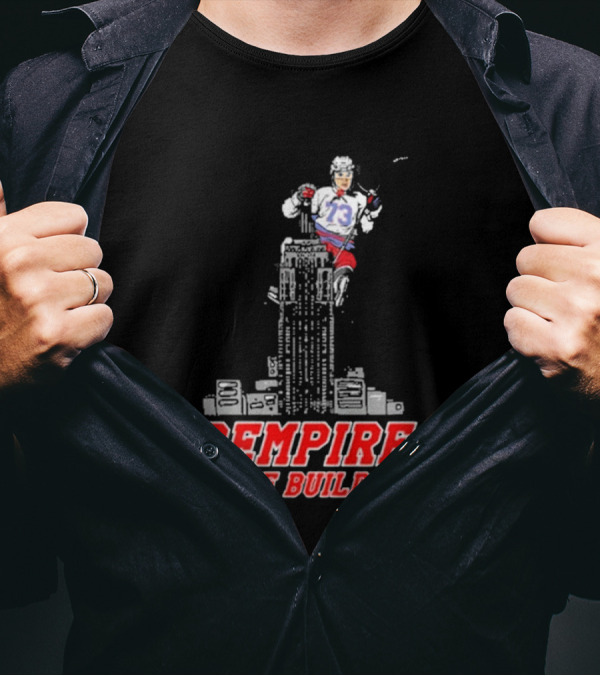 Rempire State Building Red And Blue Hockey Player Skyscraper Concept T-Shirt