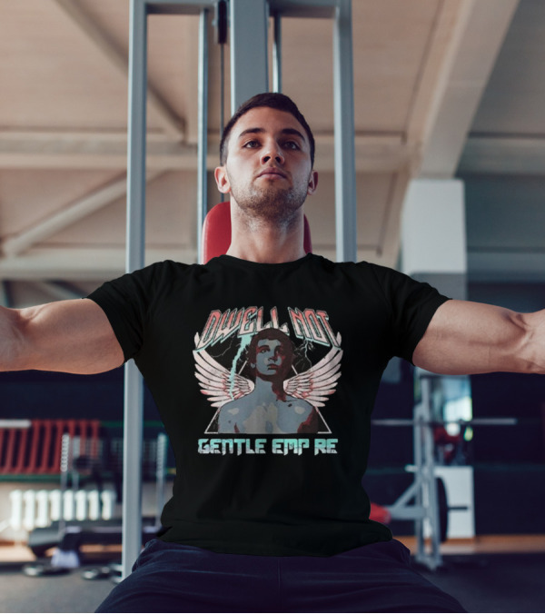Dwell Not Gentle Empire Winged Figure With Lightning And Triangle Background T-Shirt