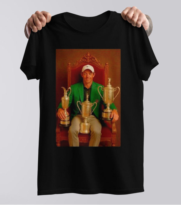 Rory McIlroy Masters Tournament Career Grand Slam Achievement With Green Jacket And Trophies T-Shirt