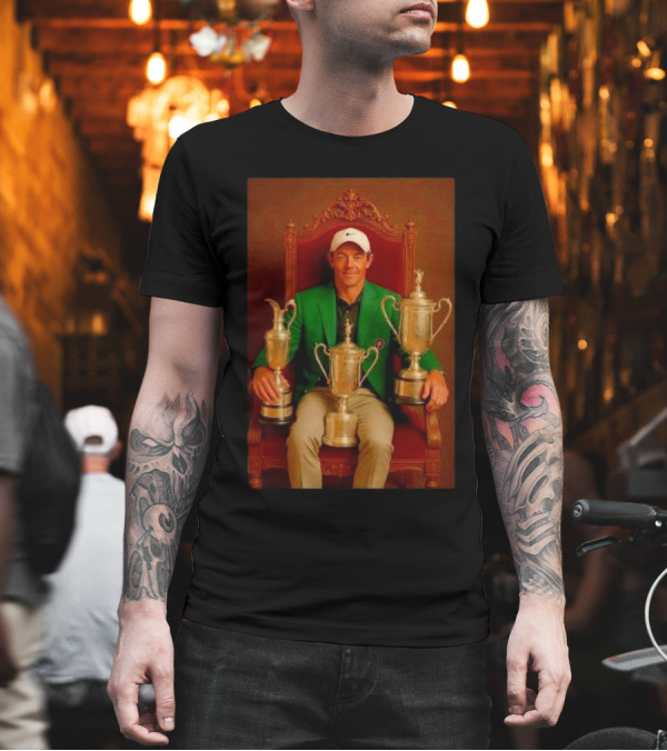 Rory McIlroy Masters Tournament Career Grand Slam Achievement With Green Jacket And Trophies T-Shirt