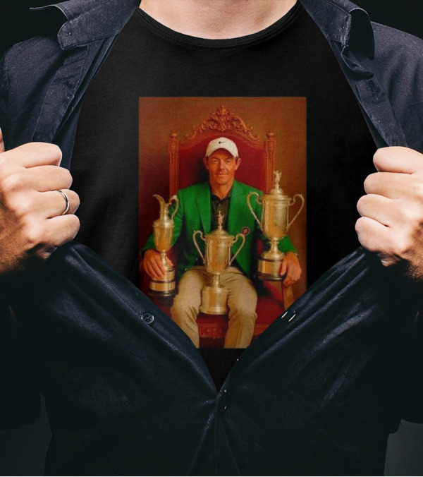 Rory McIlroy Masters Tournament Career Grand Slam Achievement With Green Jacket And Trophies T-Shirt