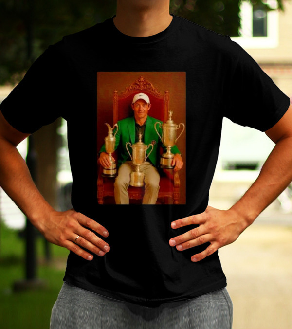 Rory McIlroy Masters Tournament Career Grand Slam Achievement With Green Jacket And Trophies T-Shirt