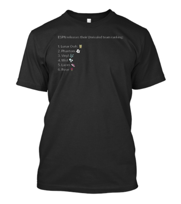 ESPN Releases Their Unrivaled Team Rankings Lunar Owls Phantom Vinyl Mist Laces Rose T-Shirt