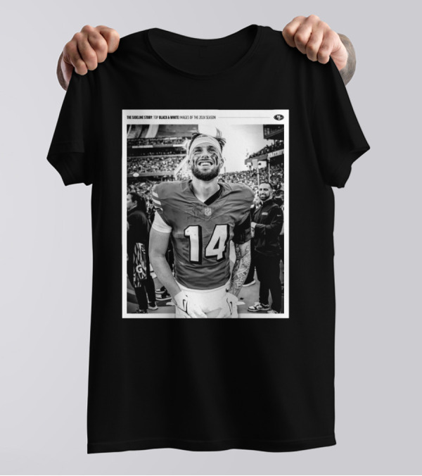 The Sideline Story: San Francisco 49ers Top Black And White Images Of The 2024 Season Ricky Pearsall T-Shirt