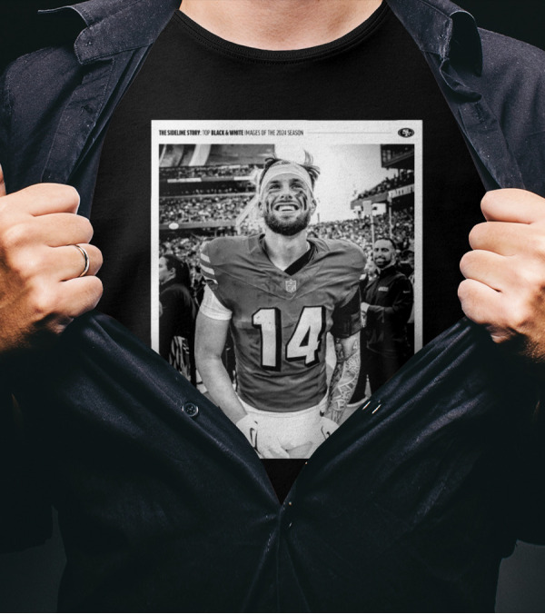 The Sideline Story: San Francisco 49ers Top Black And White Images Of The 2024 Season Ricky Pearsall T-Shirt