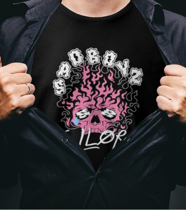 Sad Boyz Y Lloro Skull Flames Pink Blue Tear T-Shirt