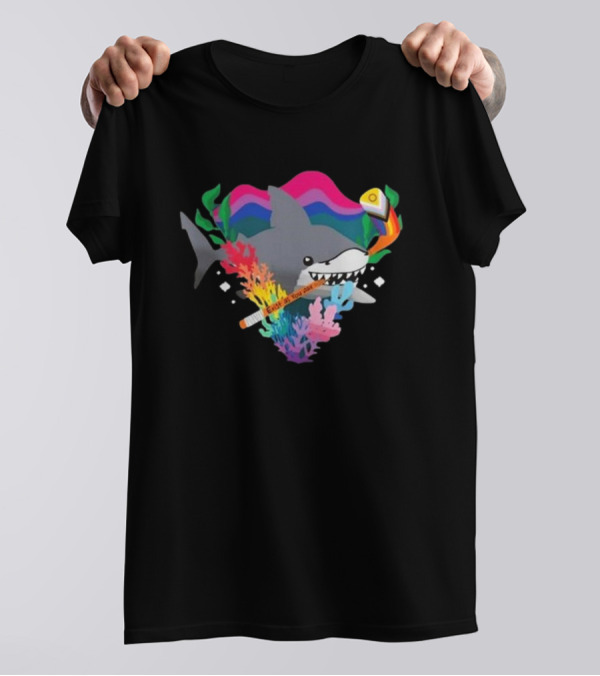San Jose Sharks 2025 Pride Night Eat If You Dare LGBTQ+ Rainbow Shark And Coral T-Shirt