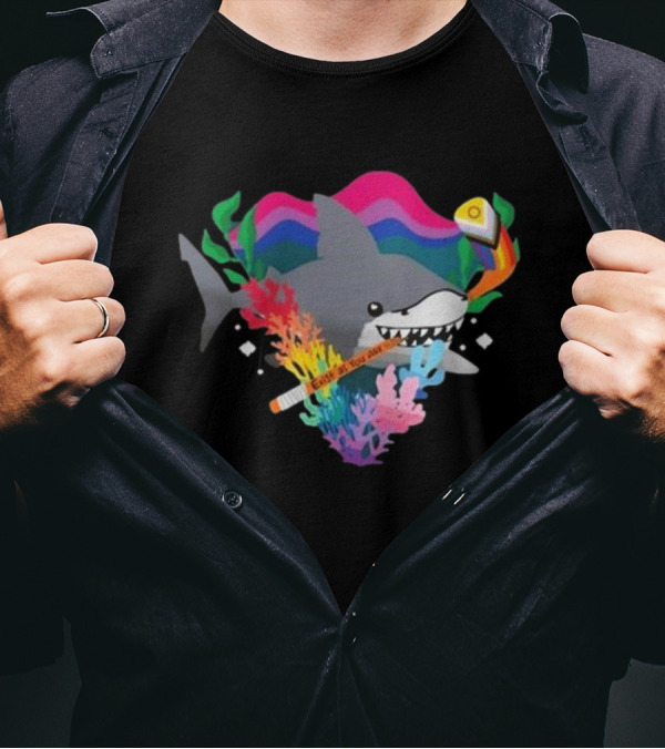 San Jose Sharks 2025 Pride Night Eat If You Dare LGBTQ+ Rainbow Shark And Coral T-Shirt