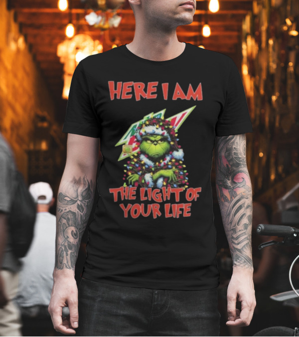Here I Am Mountain Dew Grinch The Light Of Your Life Christmas Lights T-Shirt