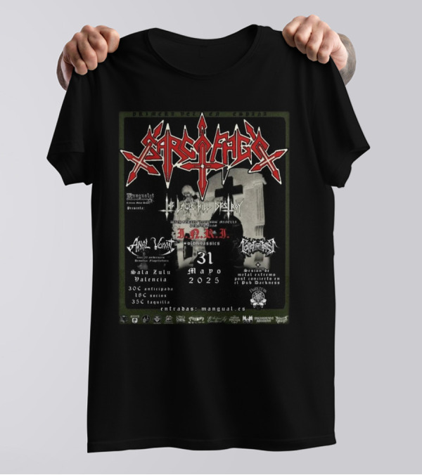 Sarcofago España 2025 Valencia Concierto Evento De Metal D.R.I. May 31 Sala Zulu T-Shirt
