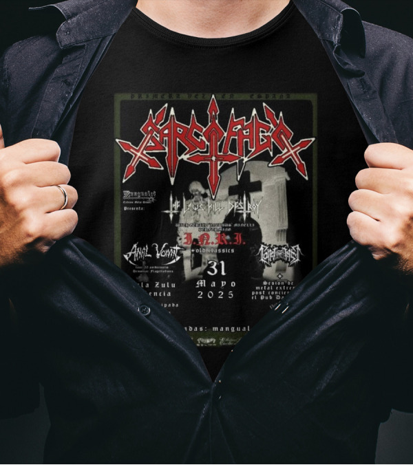 Sarcofago España 2025 Valencia Concierto Evento De Metal D.R.I. May 31 Sala Zulu T-Shirt