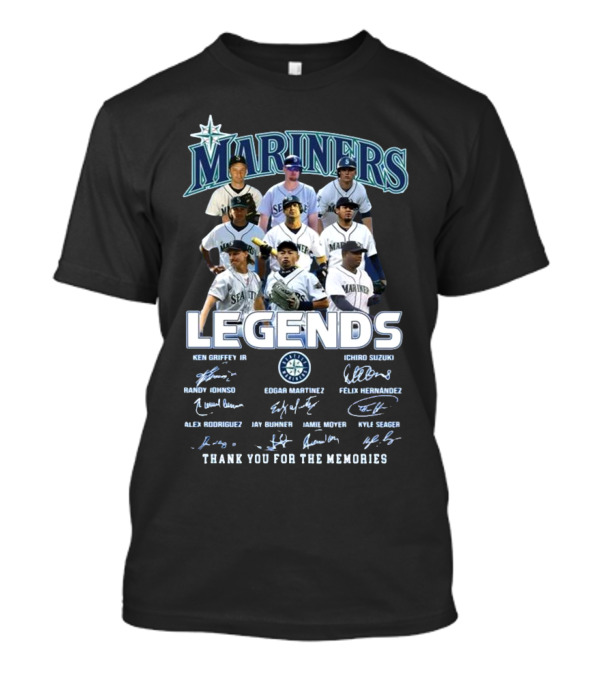 Seattle Mariners Legends Ken Griffey Jr Ichiro Suzuki Edgar Martinez Signatures Thank You For The Memories 2025 T-Shirt
