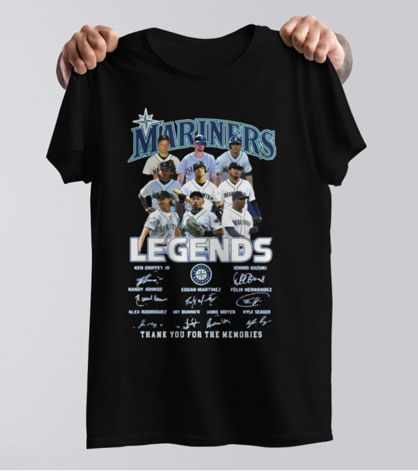 Seattle Mariners Legends Ken Griffey Jr Ichiro Suzuki Edgar Martinez Signatures Thank You For The Memories 2025 T-Shirt