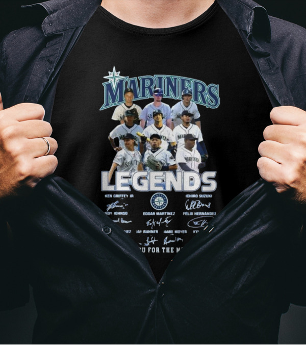 Seattle Mariners Legends Ken Griffey Jr Ichiro Suzuki Edgar Martinez Signatures Thank You For The Memories 2025 T-Shirt