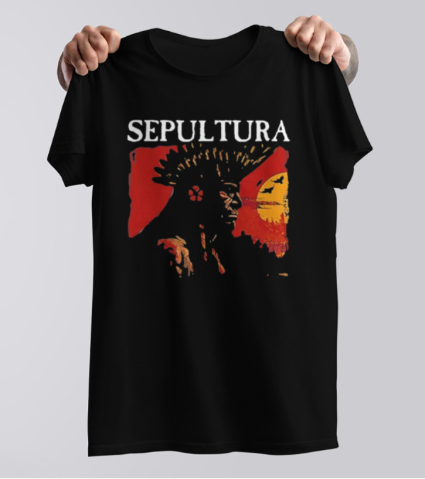 Sepultura Celebrating Life Through Death Black Sunburst And Sunset Scene T-Shirt