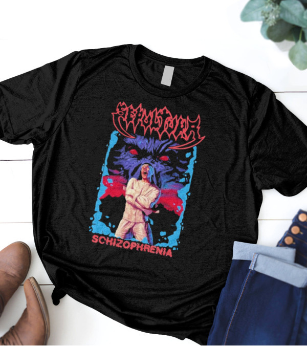 Sepultura Schizophrenia Album Art With Red-Eyed Beast And Man In Straitjacket T-Shirt