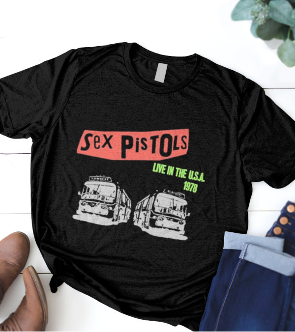 Sex Pistols Live In The USA 1978 Tour Buses Retro Style T-Shirt