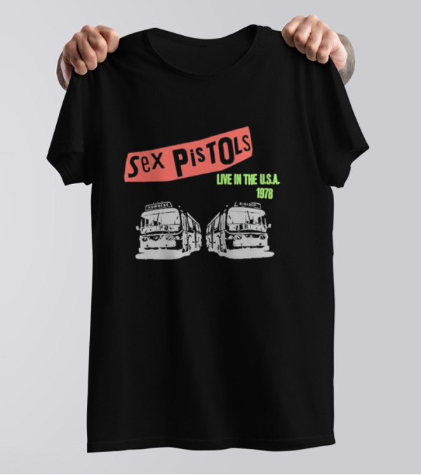 Sex Pistols Live In The USA 1978 Tour Buses Retro Style T-Shirt