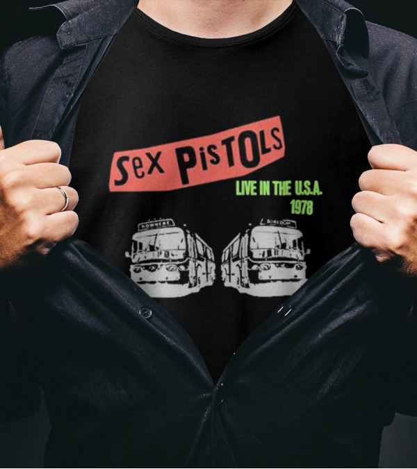 Sex Pistols Live In The USA 1978 Tour Buses Retro Style T-Shirt