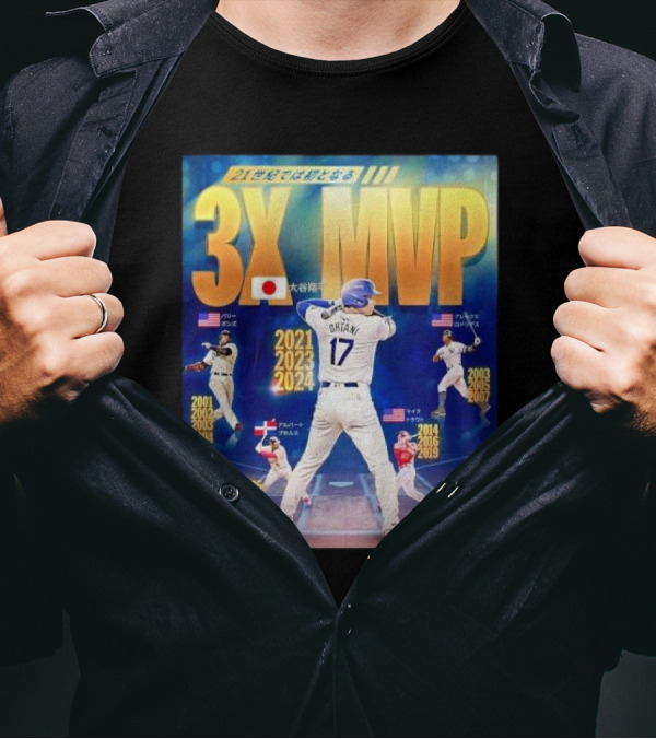 3X MVP Shohei Ohtani 2021 2023 2024 Los Angeles Dodgers Baseball T-Shirt