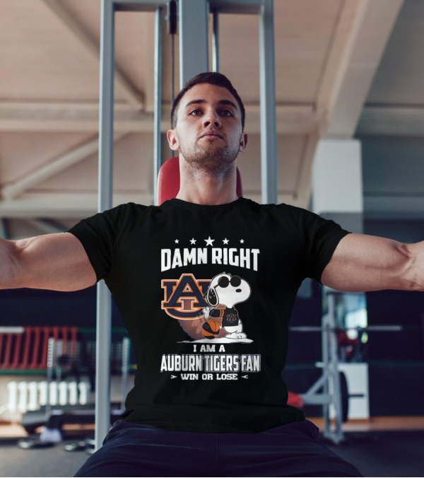 Damn Right I Am A Auburn Tigers Fan Win Or Lose Snoopy Auburn Logo T-Shirt
