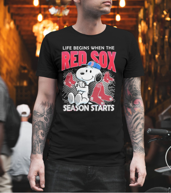 Snoopy Life Begins When The Red Sox Season Starts T-Shirt