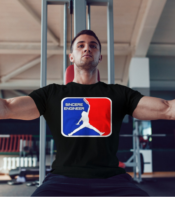 Sincere Engineer Jumping Figure With Hot Dog Icon T-Shirt