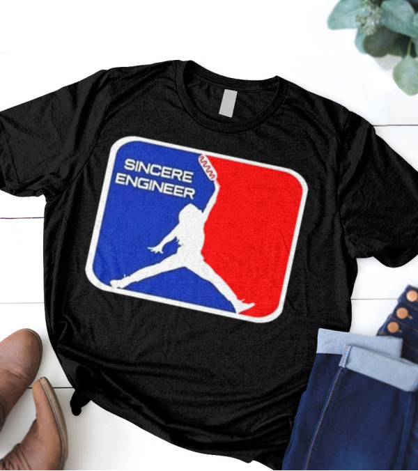 Sincere Engineer Jumping Figure With Hot Dog Icon T-Shirt