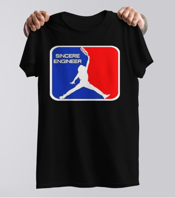 Sincere Engineer Jumping Figure With Hot Dog Icon T-Shirt