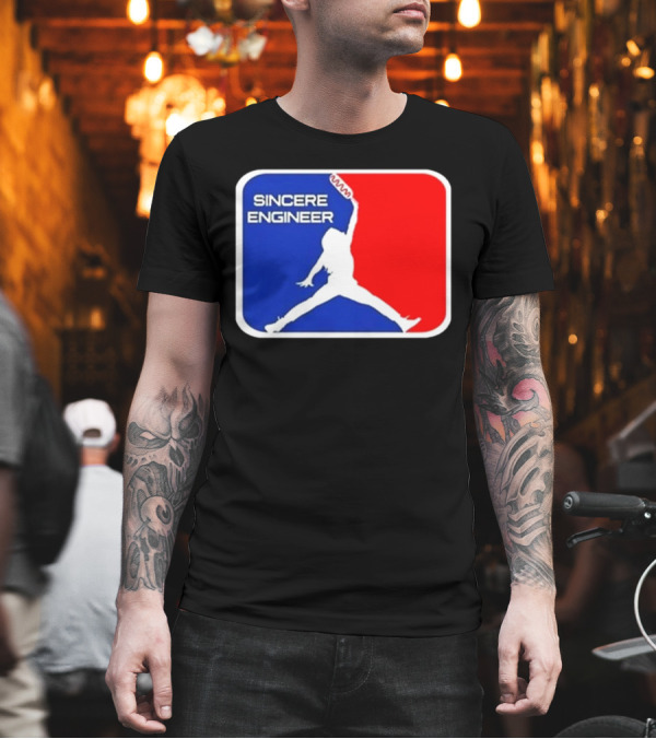 Sincere Engineer Jumping Figure With Hot Dog Icon T-Shirt