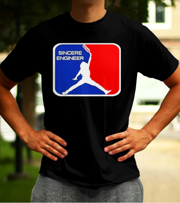 Sincere Engineer Jumping Figure With Hot Dog Icon T-Shirt