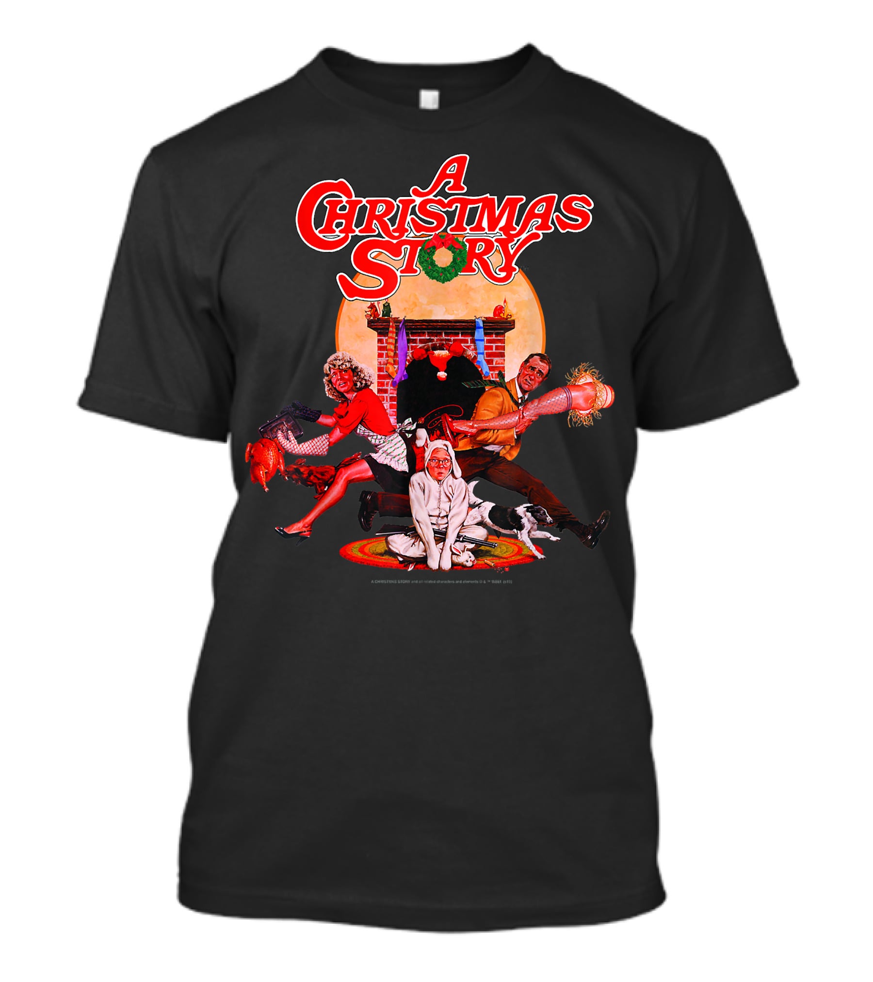 A Christmas Story Group Shot With Characters And Fireplace Scene T-Shirt