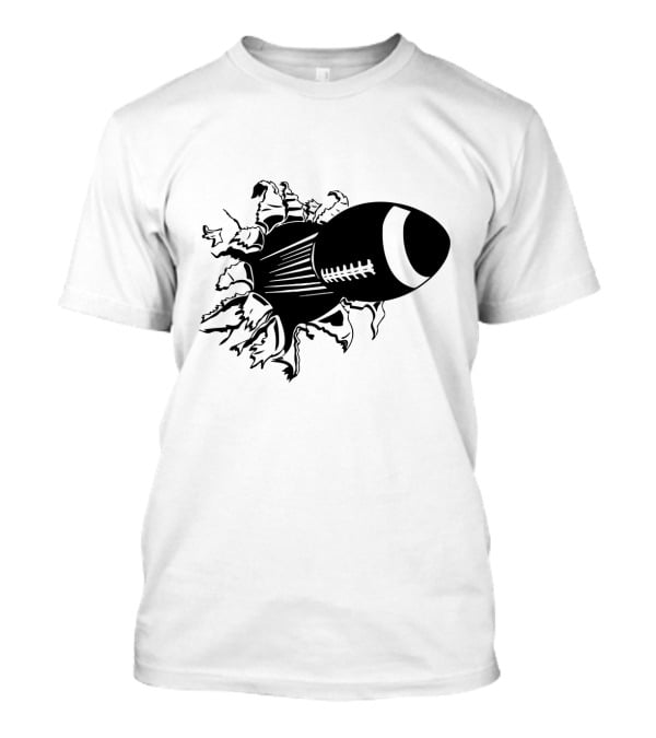 Flying American Football Breaking Through Barrier T-Shirt