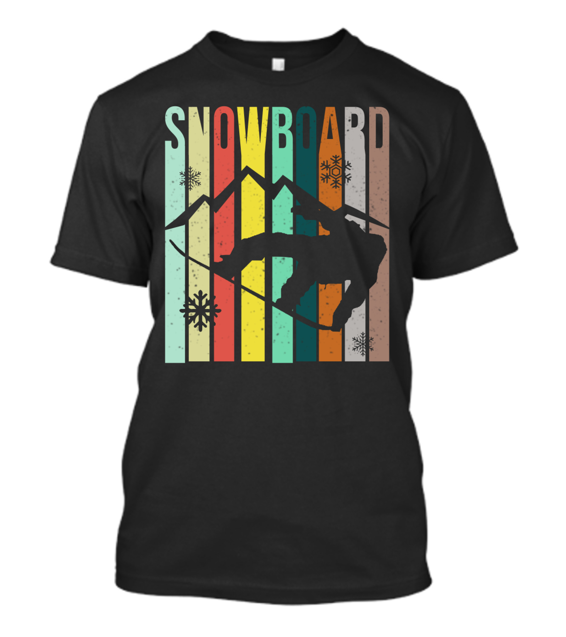 Snowboard Snowboarding Retro Mountain Silhouette Snowflakes T-Shirt