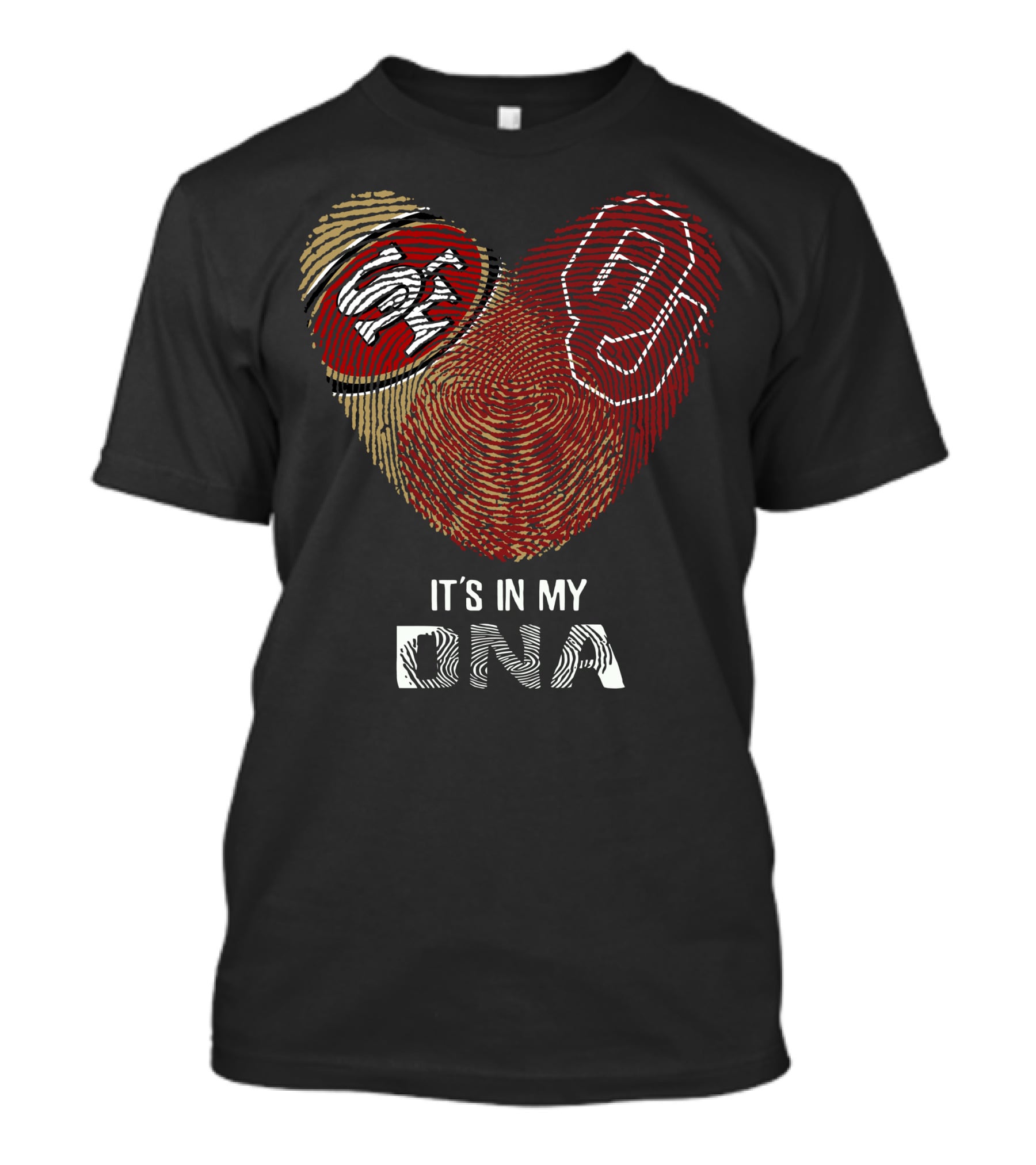 49ers Sooners It’s In My Dna Heart-Shaped Fingerprint With Logos T-Shirt