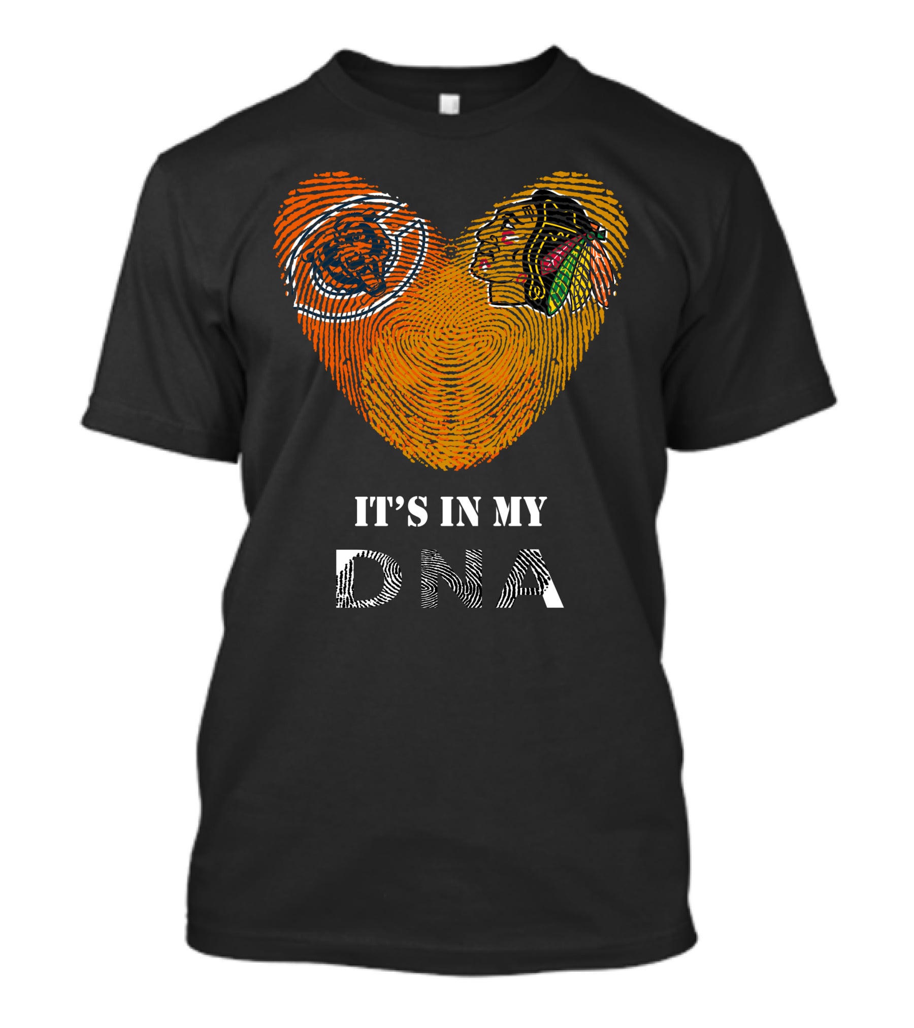 Chicago Bears Blackhawks It's In My Dna Fingerprint Heart T-Shirt