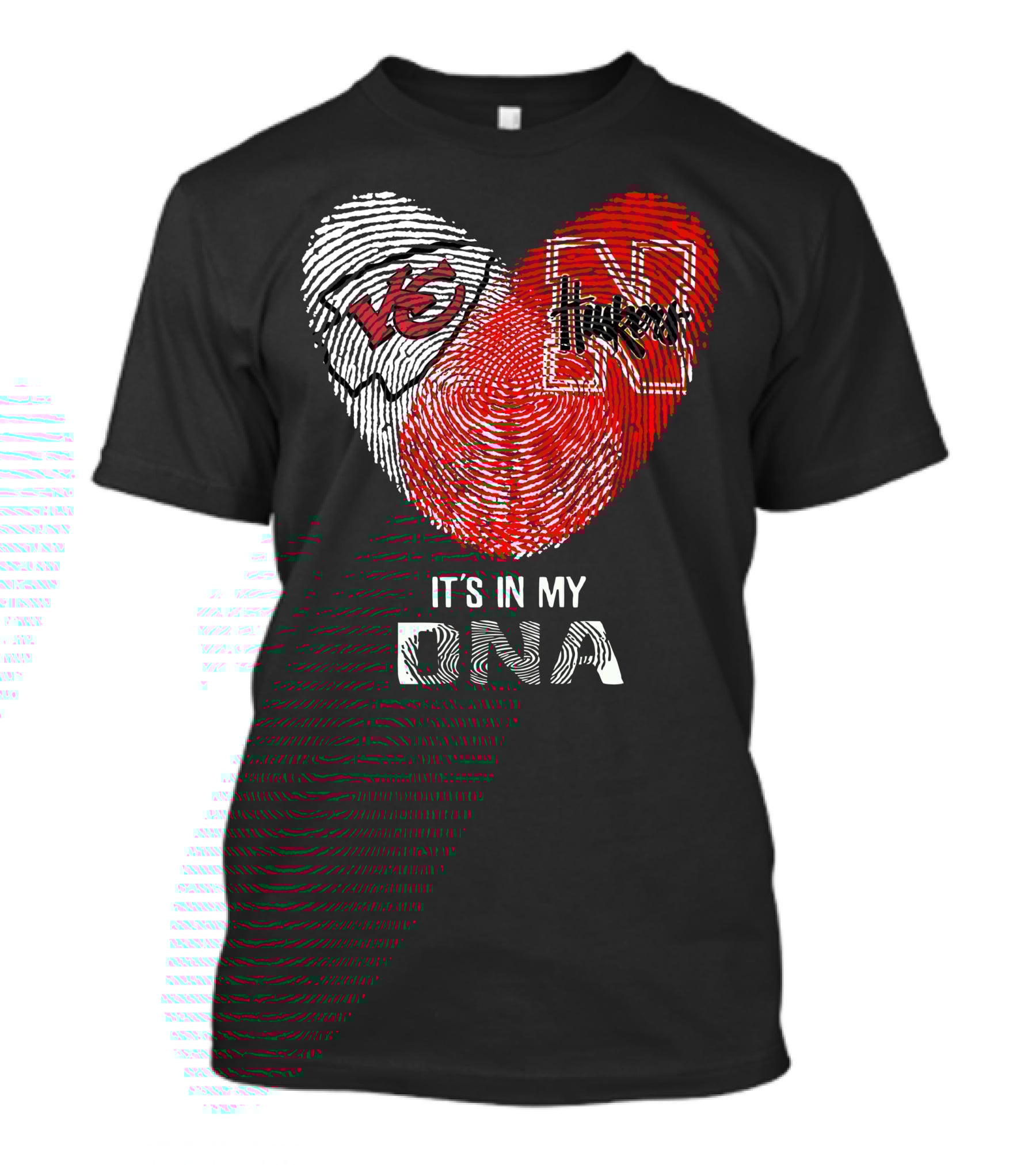 Chiefs Huskers Fingerprint Heart It's In My Dna T-Shirt