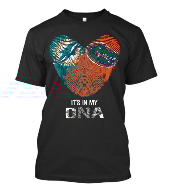 Dolphins Gators It's In My DNA Heart Fingerprint T-Shirt