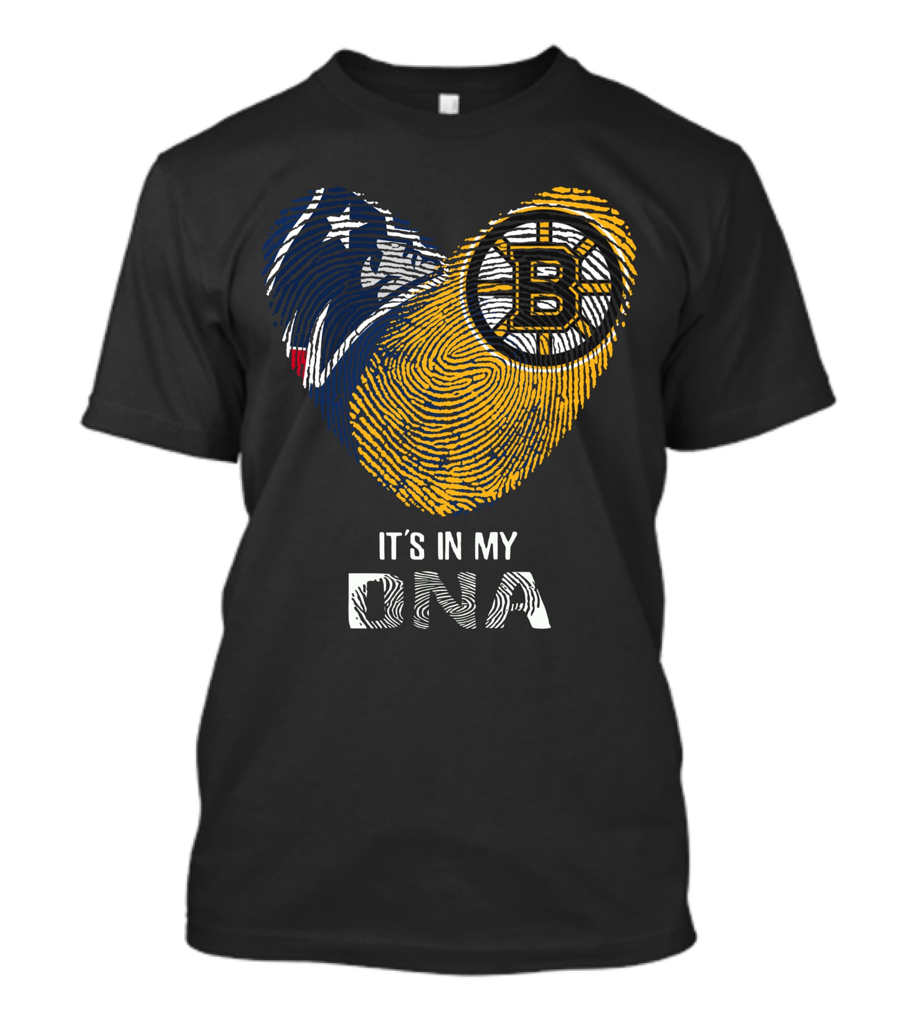 Patriots Bruins Heart It's In My DNA Fingerprint T-Shirt
