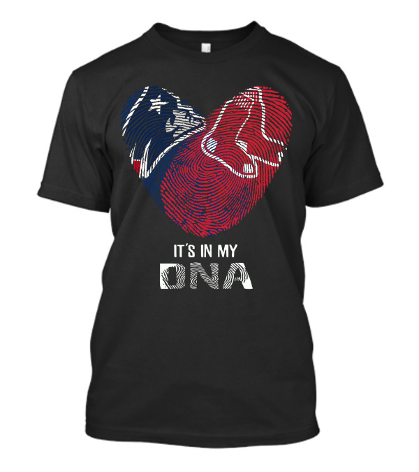 Patriots Redsoxs It's In My DNA Heart Fingerprint Patriots Logo Red Sox T-Shirt